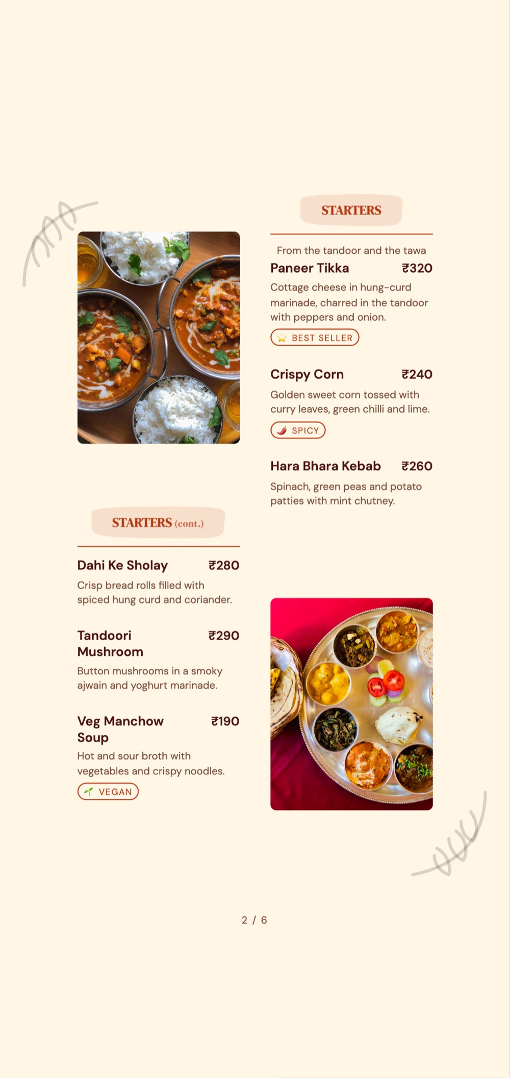 Mandala Sprigs print-ready menu template by MenuFly, 5.2 x 11 in.